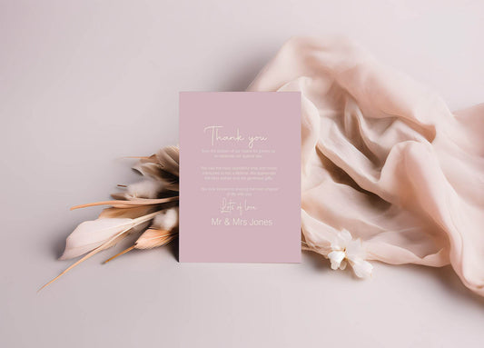 Dusky Pink Thank You Wedding Party Cards | Pack of 10
