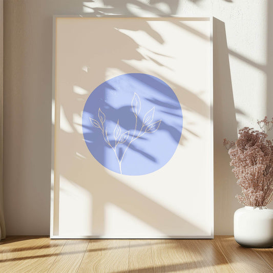 Soft Blue Abstract Circle and Branch Print | Modern Artwork