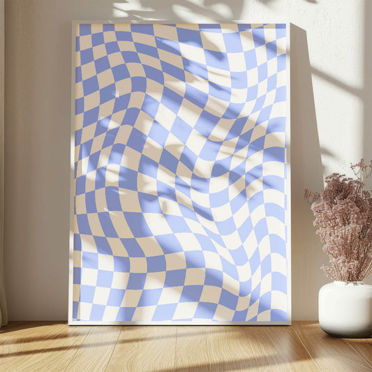 Soft Blue Checkered Print | Modern Artwork