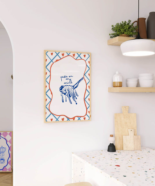 Pasta on My Mind Print | Fun Foodie Wall Art | Playful Kitchen Decor