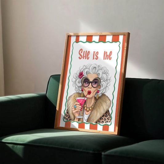 She Is Me Print | Bold Cocktail Lady Wall Art