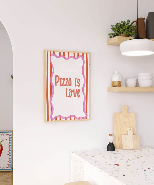 Pizza Is Love Print | Fun Food Wall Art | Red & White Stripes