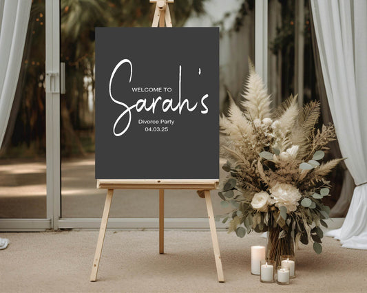 Minimalist Noir Welcome Divorce Party Sign