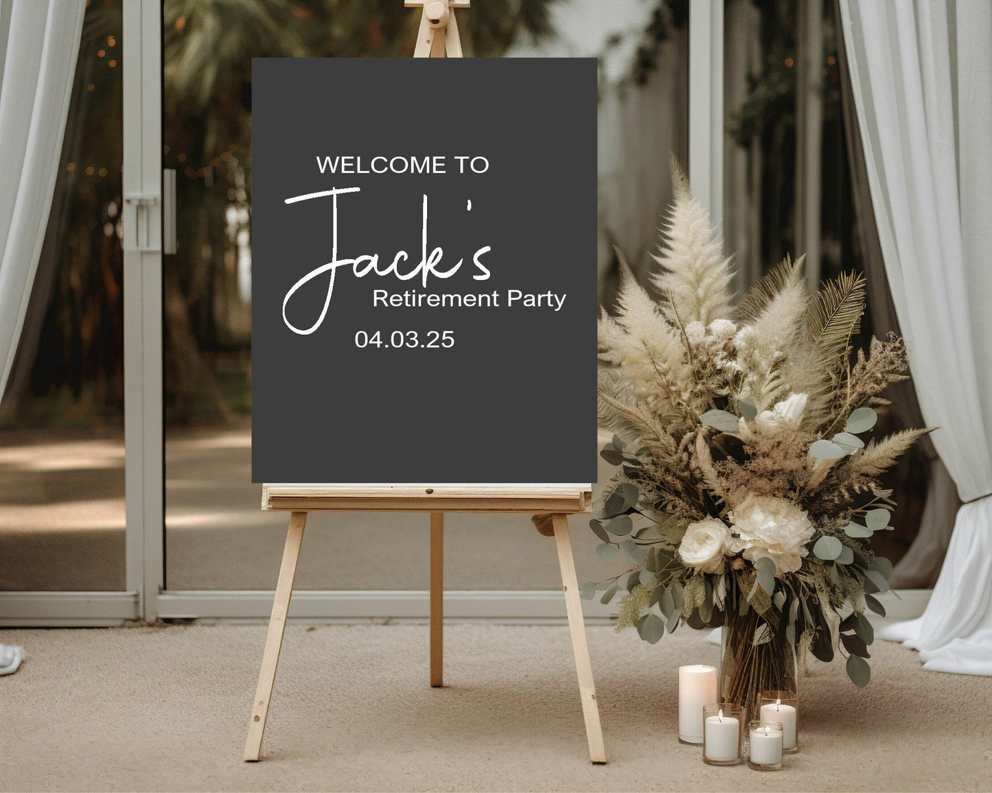 Minimalist Noir Welcome Retirement Party Sign