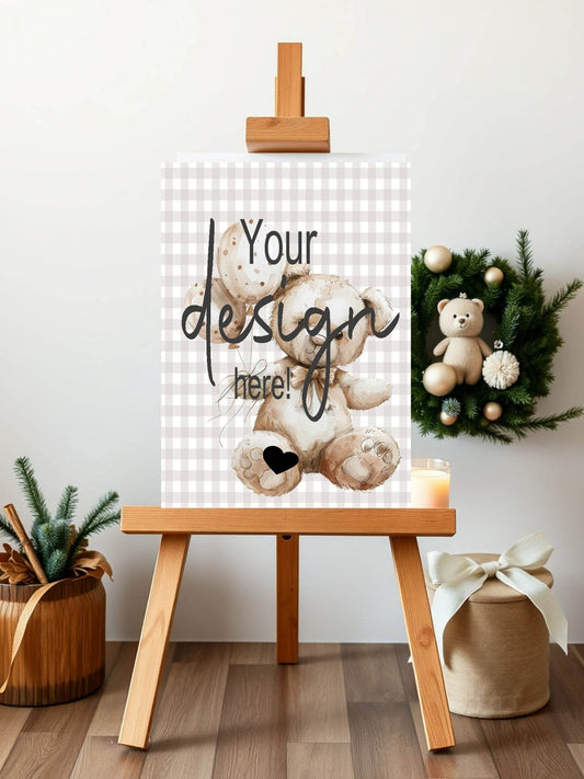 Checkered Bear Custom Bespoke Christening | Baptism Party Sign