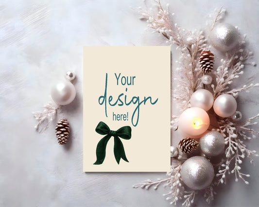 Green Velvet Bow Christmas Party Invitations & Envelopes | Pack of 10
