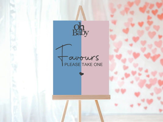 Oh Baby Favours Baby Shower Party Sign | Blue & Pink