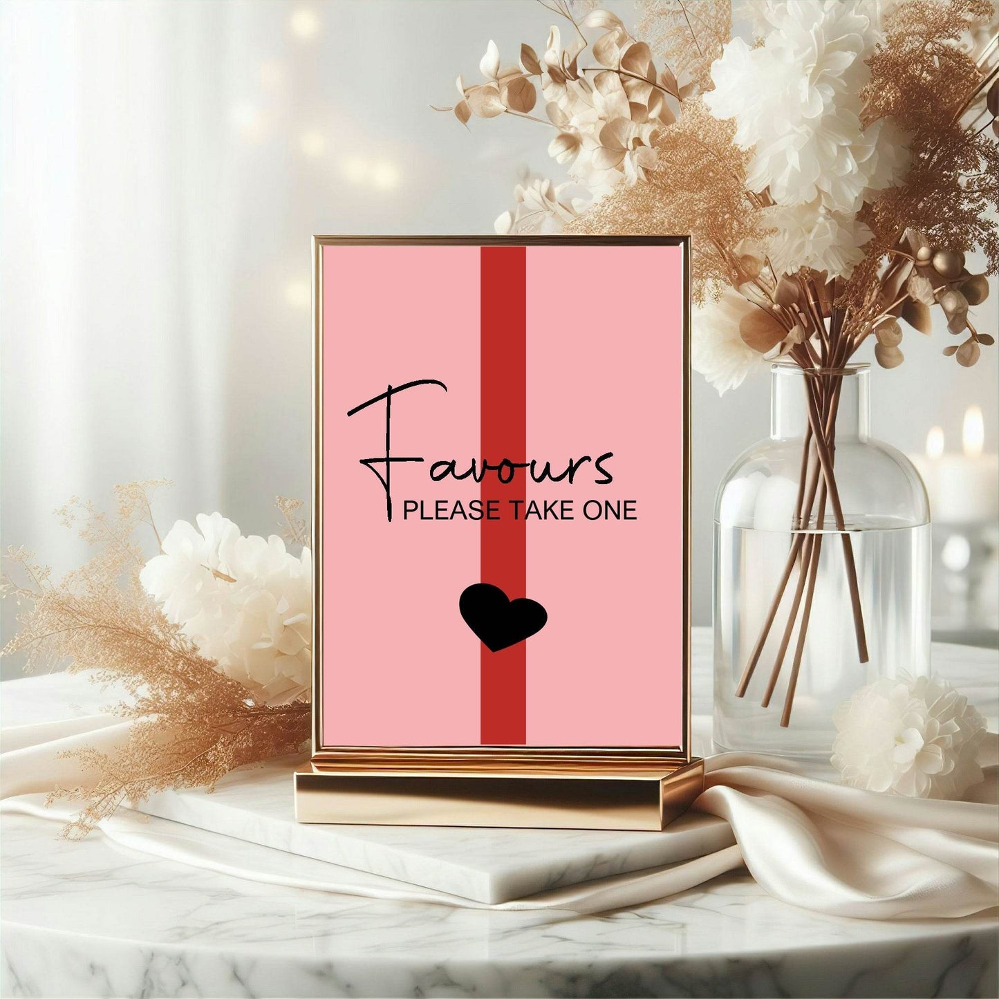 Red & Pink Favours Baby Shower Party Sign