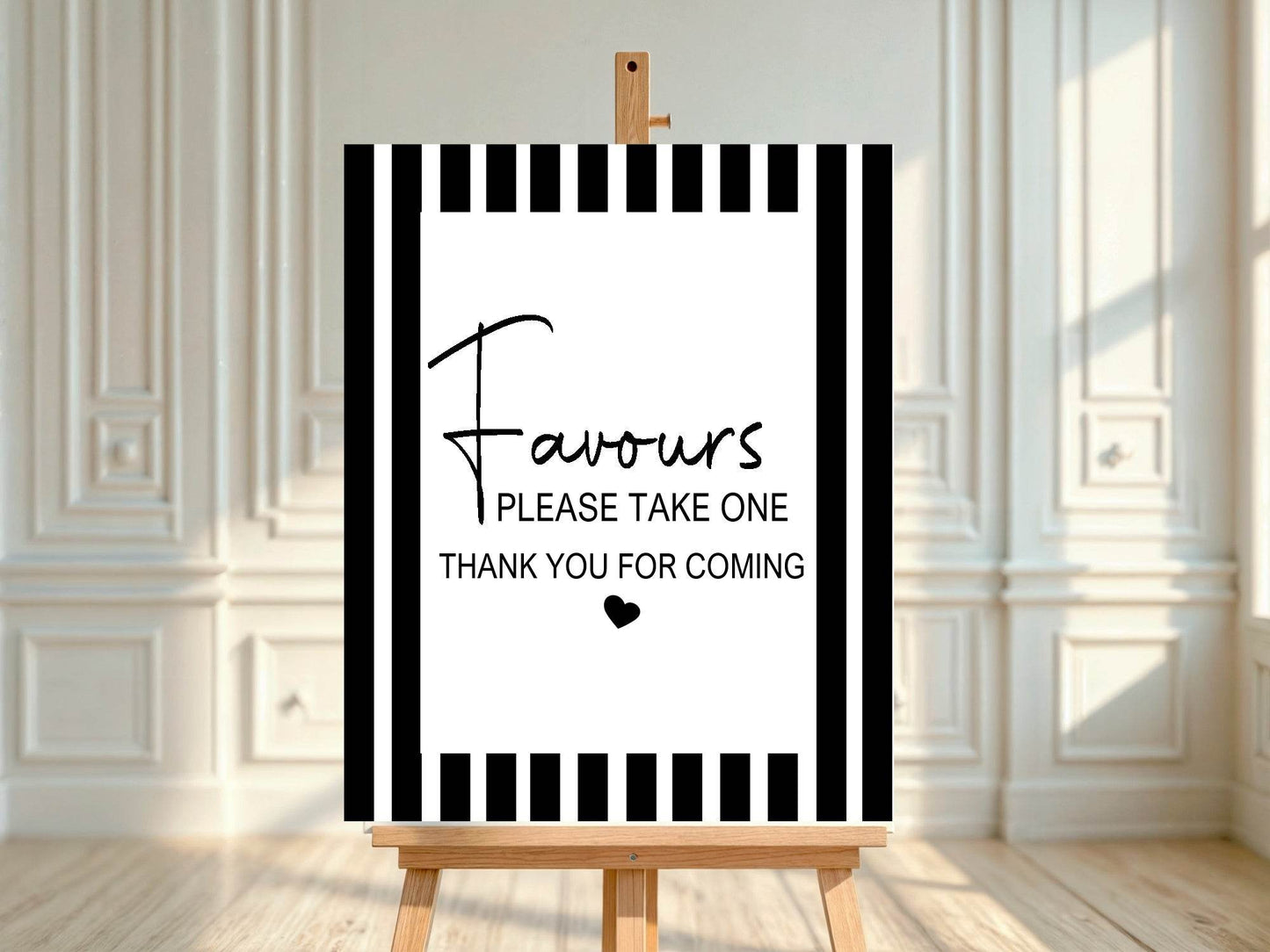 Black and White Stripe Favours Baby Shower Party Sign