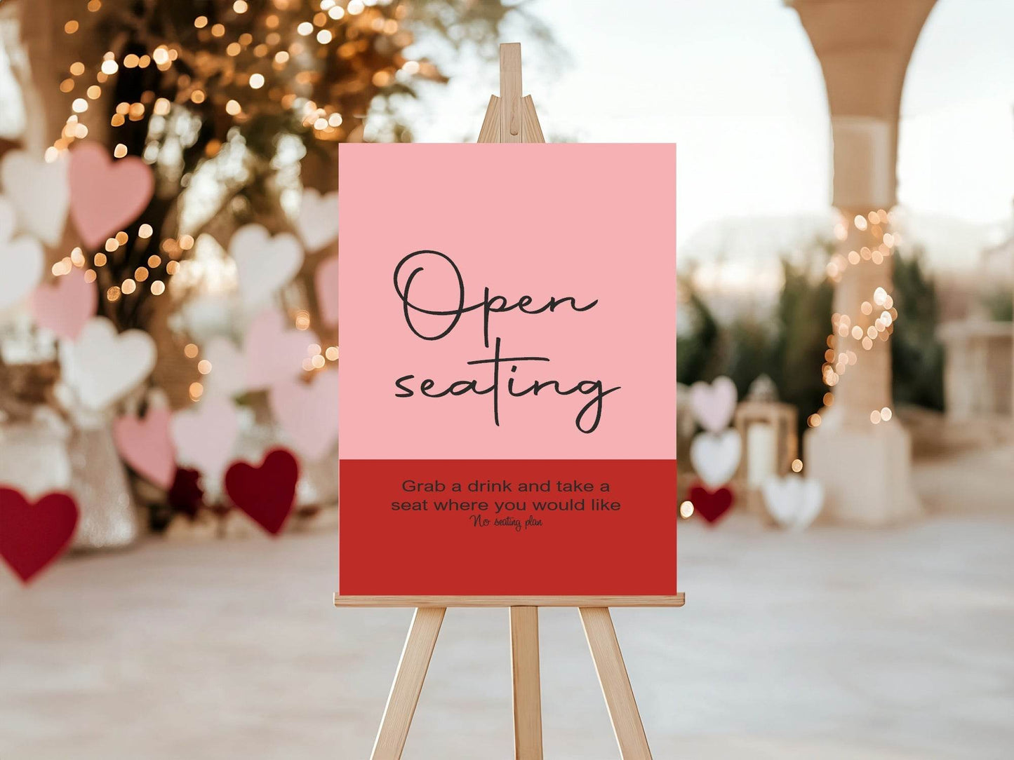 Red & Pink Open Seating Wedding Party Sign