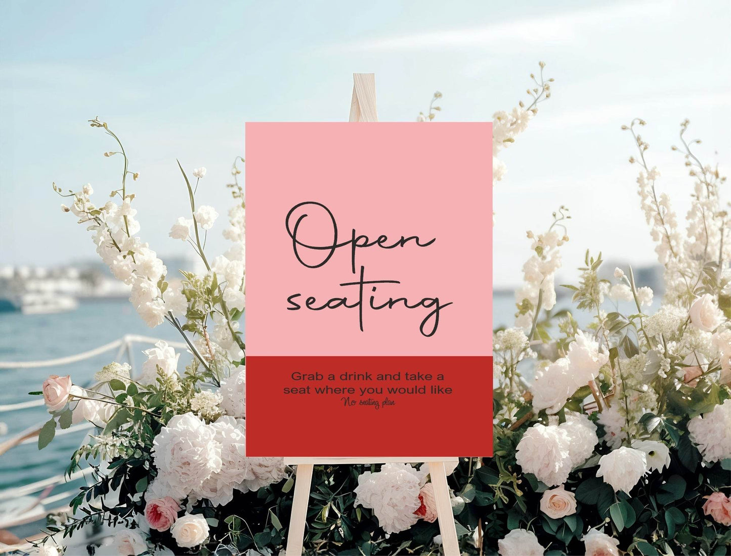 Red & Pink Open Seating Wedding Party Sign