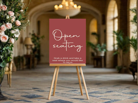 Rosewood Open Seating Wedding Party Sign