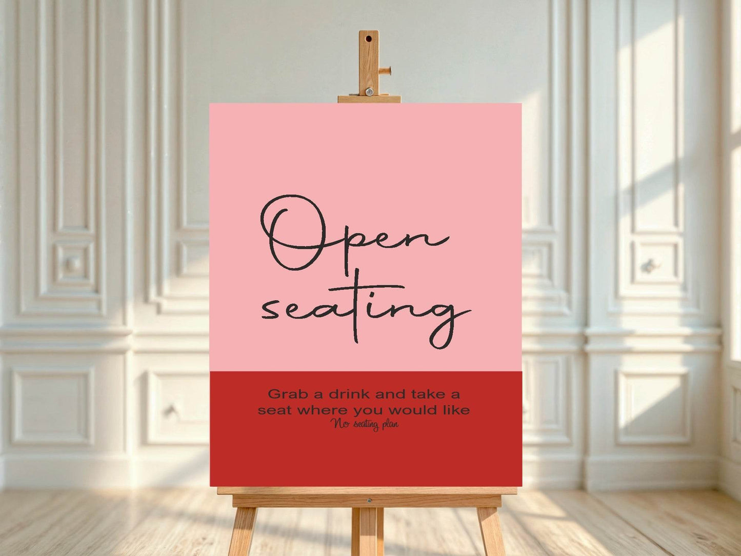 Red & Pink Open Seating Wedding Party Sign
