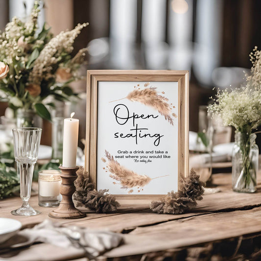 Boho Open Seating Wedding Party Sign