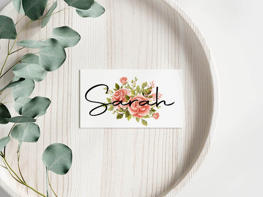 Pink Rose Wedding Place Cards | Pack of 10 | Flat Design