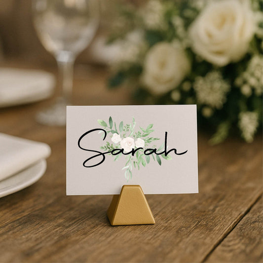 Green & White Rose Wedding Place Cards | Pack of 10 | Flat Design