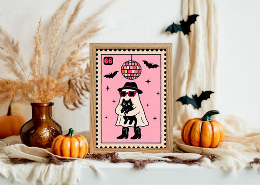 Ghost Disco Print | Fun Halloween Wall Art | Pink