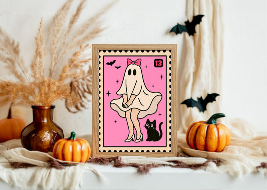 Ghost Dress Print | Cute Halloween Wall Art | Pink