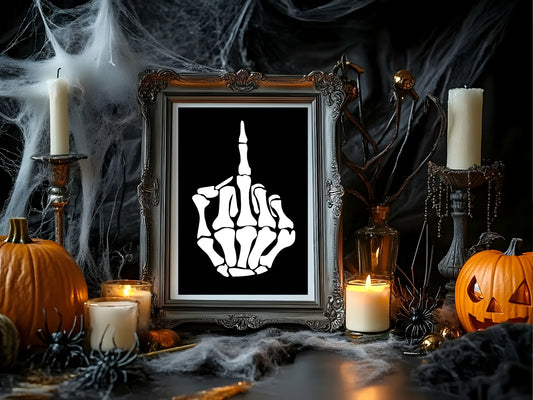 Skeleton Finger Print | Funny Gothic Wall Art | Black & White