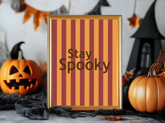 Stay Spooky Print | Halloween Wall Art | Red & Orange Stripes