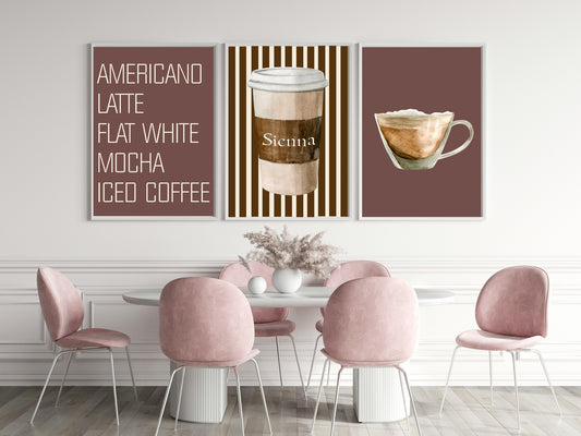 Personalised Coffee Cup Print | Cute Kitchen Wall Art | Striped