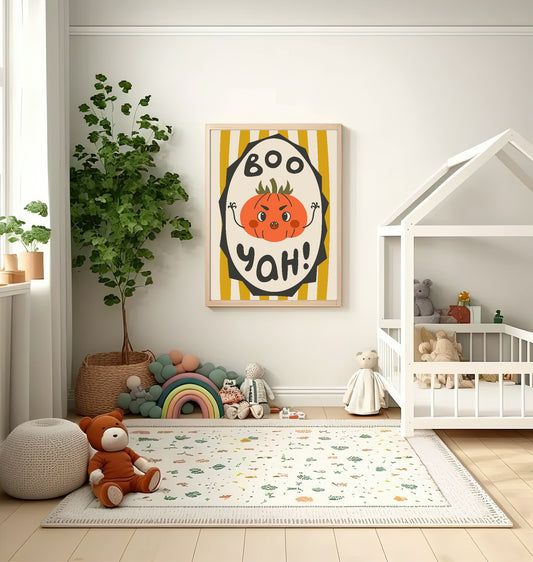Boo Yah Pumpkin Print | Yellow Stripes | Cute Halloween Wall Art