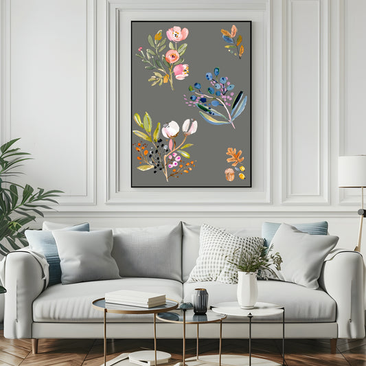 Winter Flowers Print | Floral Wall Art | Grey