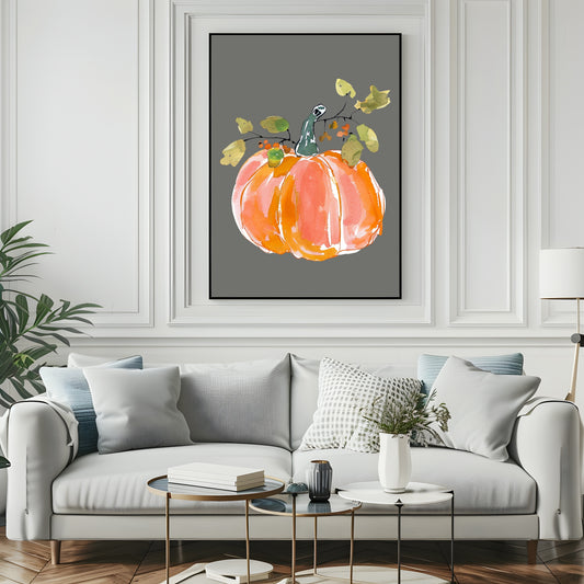 Winter Floral Pumpkin Print | Seasonal Wall Art | Grey