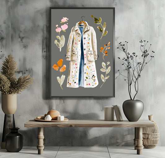 Winter Coat Print | Floral Wall Art | Grey