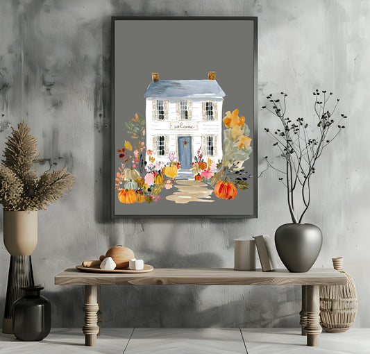 Winter House Print | Grey