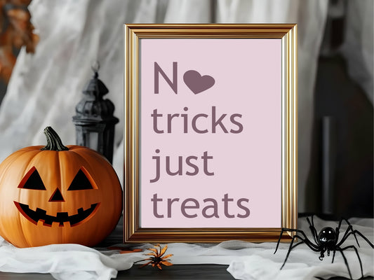 No Tricks Just Treats Print | Halloween Wall Art | Purple & Pink