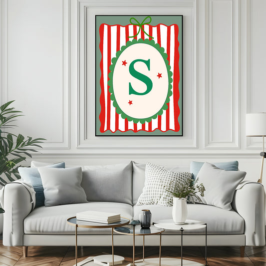 Personalised Christmas Initial Print | Striped Wall Art