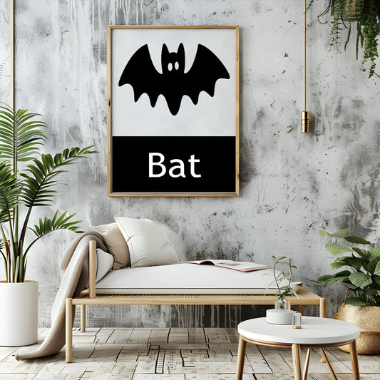 Bat Print | Black & White Wall Art | Minimal Halloween Décor