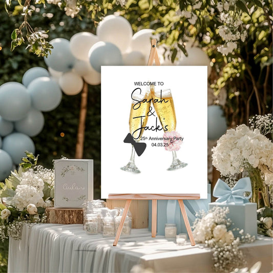 Champaign Glasses Anniversary Party Sign