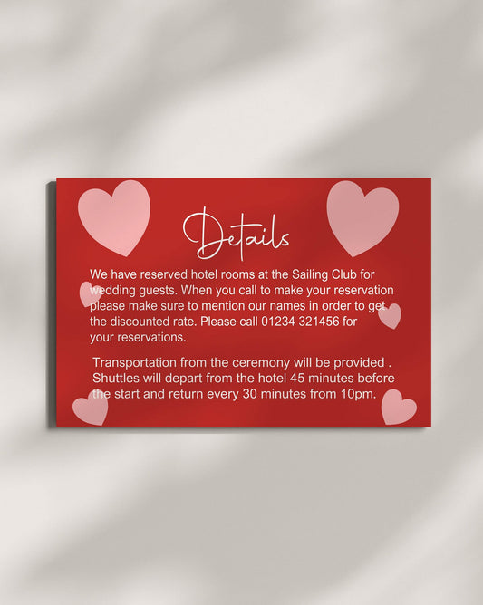 Red & Pink Wedding Invitations Enclosure Cards | Pack of 10 | A6