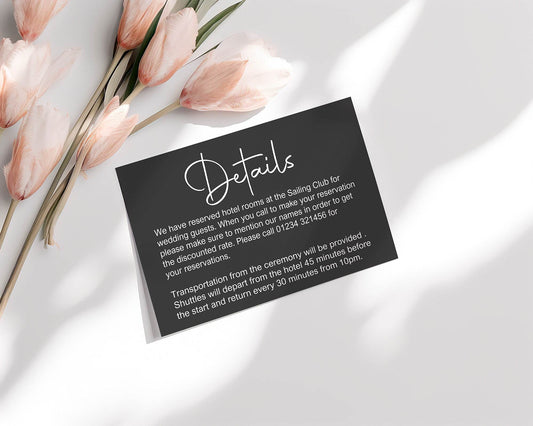 Minimalist Noir Wedding Invitations Enclosure Cards | Pack of 10 | A6