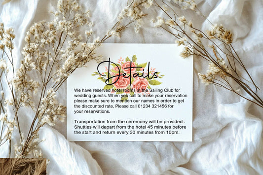 Pink Rose Wedding Invitations Enclosure Cards | Pack of 10 | A6