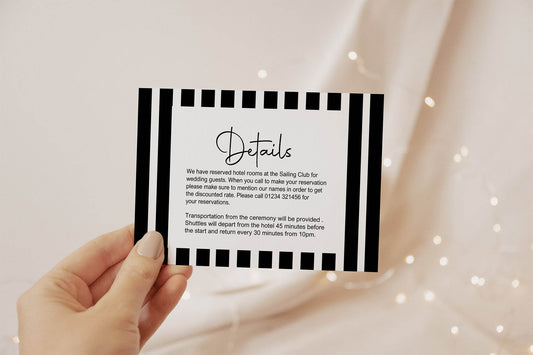 Black & White Stripe Wedding Invitations Enclosure Cards | Pack of 10 | A6