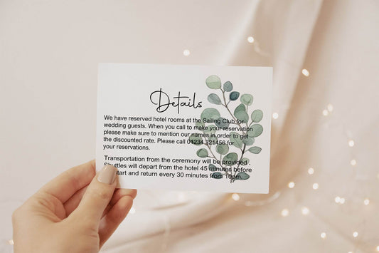 Eucalyptus Wedding Invitations Enclosure Cards | Pack of 10 | A6