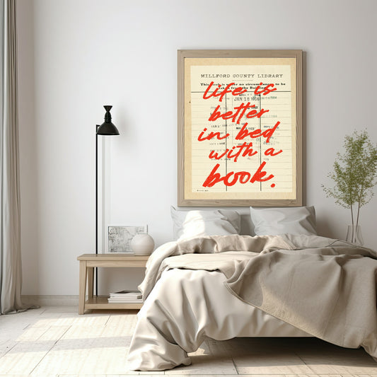 Life Is Better in Bed with a Book Print | Reading Quote Wall Art | Typography