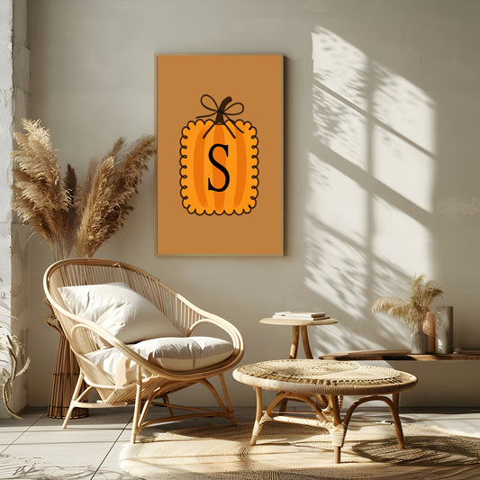 Personalised Pumpkin Initial Print | Custom Halloween Wall Art
