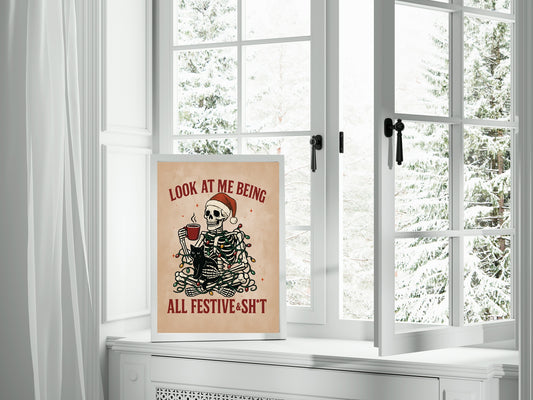Festive Skeleton Print | Funny Gothic Wall Art