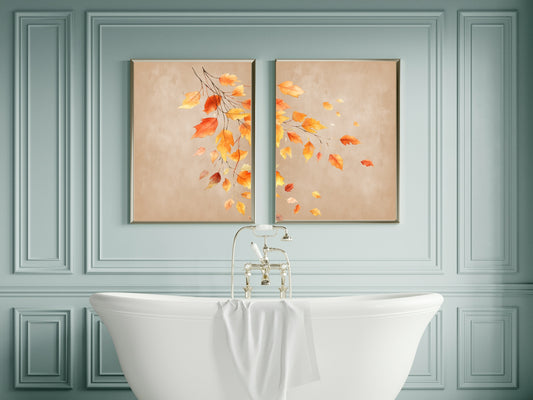 Set of 2 Autumnal Leaves Print | Over The Bed Wall Art