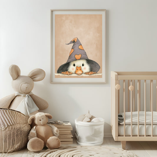 Goose In Witches Hat Print | Cute Halloween Wall Art