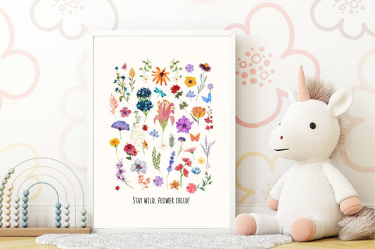 Stay Wild Flower Child Print | Floral Kids Wall Art