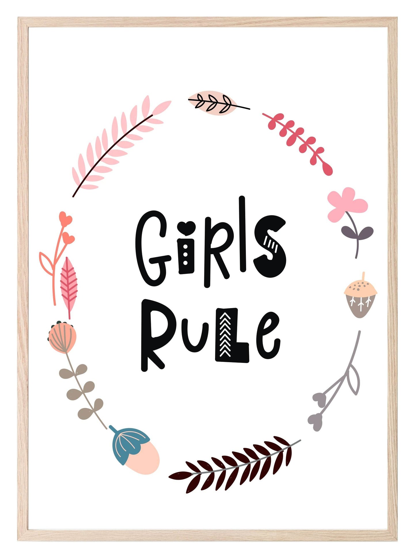 Girls Rule Print | With Or Without Border | Scandi Inspired Kids Wall Art