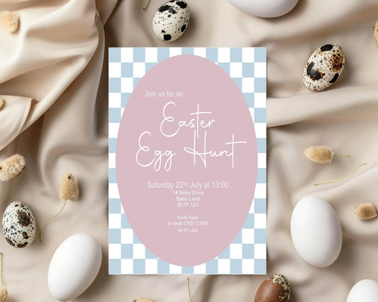 Pastel Checkerboard Easter Egg Hunt Invitations & Envelopes | Pack of 10