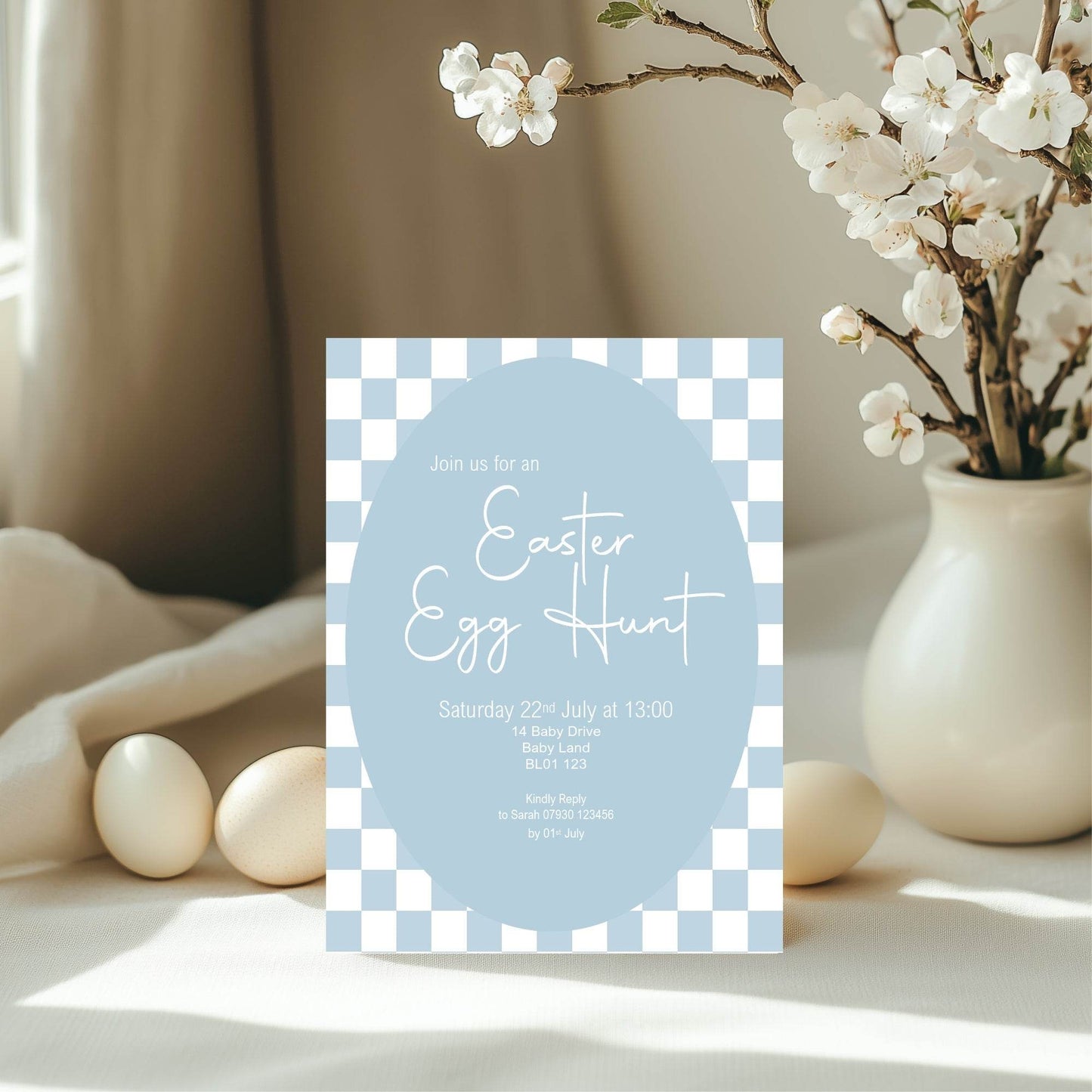 Pastel Checkerboard Easter Egg Hunt Invitations & Envelopes | Pack of 10