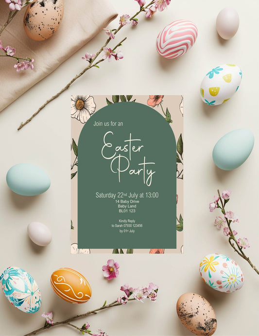 Forest Green Floral Arch Easter Party Invitations & Envelopes | Pack of 10