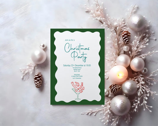 Drunk Santa Christmas Party Invitations & Envelopes | Pack of 10
